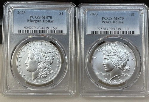 2023 $1 Morgan and Peace Silver Dollar 2pc Set PCGS MS70 - Not Stock Pics #1