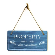 Security & Surveillance | Rustic Dark Blue Wood 5 x 10" Hanging Signs