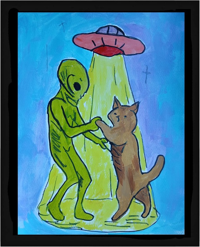 ABSTRACT /EXPRESSIONISM Alien Cat 11x14 Modern Street ART Colorful  Painting