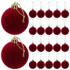 Image of 24 Pcs Dark Red Flocked Shatterproof Hanging Xmas Holiday Tree Decorations