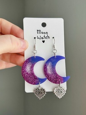 Moon Watch Crescent Moon Earrings Handmade Resin Celestial Witchy Jewelry