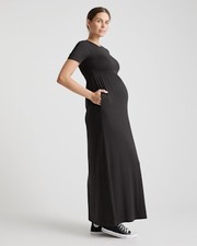 Quince Women Tencel Jersey Maternity Maxi Dress Black Basic Sleeved S