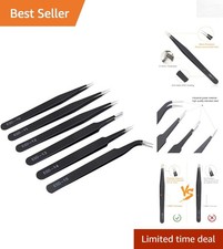 6PCS Precision Silicone Tweezers Set - Anti-Static Stainless Steel for Crafts