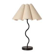 Small Table Lamp, Bedside Nightstand Lamp with Umbrella Form Fabric Lampshade...