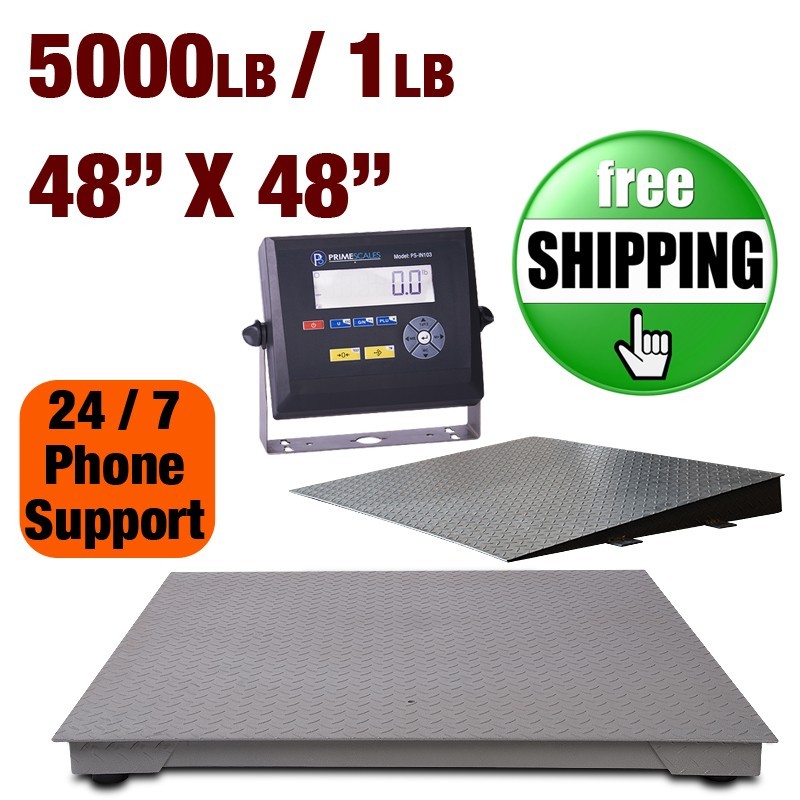 Prime Scale Series 5000x1lb Floor Scale 48"x48" with PS-IN103 Indicator & Ramp