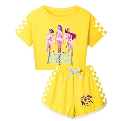 Mädchen KPop DämonJäger Trainingsanzug Cosplay Kostüm Crop Top Tee + Shorts Sets