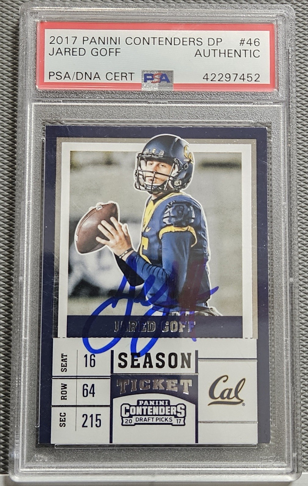 2017 Contenders Draft Picks Season Ticket # 46 Jared Goff RC AUTO PSA Authentic