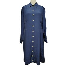 Vintage Laura Ashley Midi Dress Size 8 Navy Blue Silk Button Up Lightweight