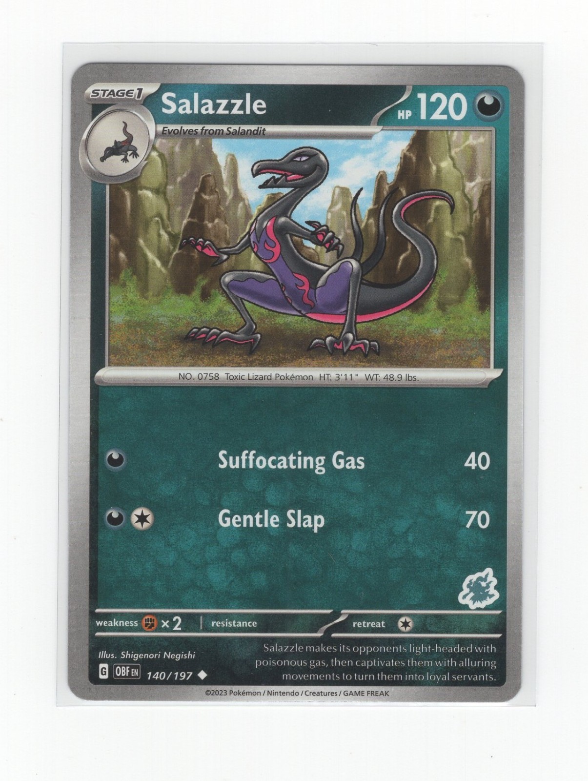 Pokemon Obsidian Flames 140/197 Salazzle Darkrai Stamp