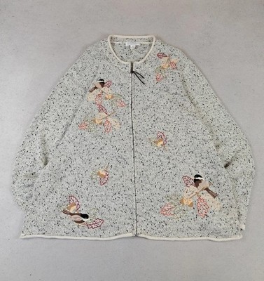 CJ Banks Pullover Rare Vintage Sweat 90s/00s Embroided birds en Ramie Baumwolle G