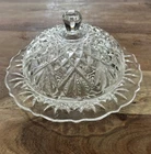 Vintage Anchor Hocking Round Dish Lid Covered Clear Glass Dome Cheese Butter 7in