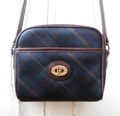 Brandneu mit Etikett Vintage 1980er Joanna Hall marineblau, dunkelgrün, schwarz & hellbraun kariert Schultertasche