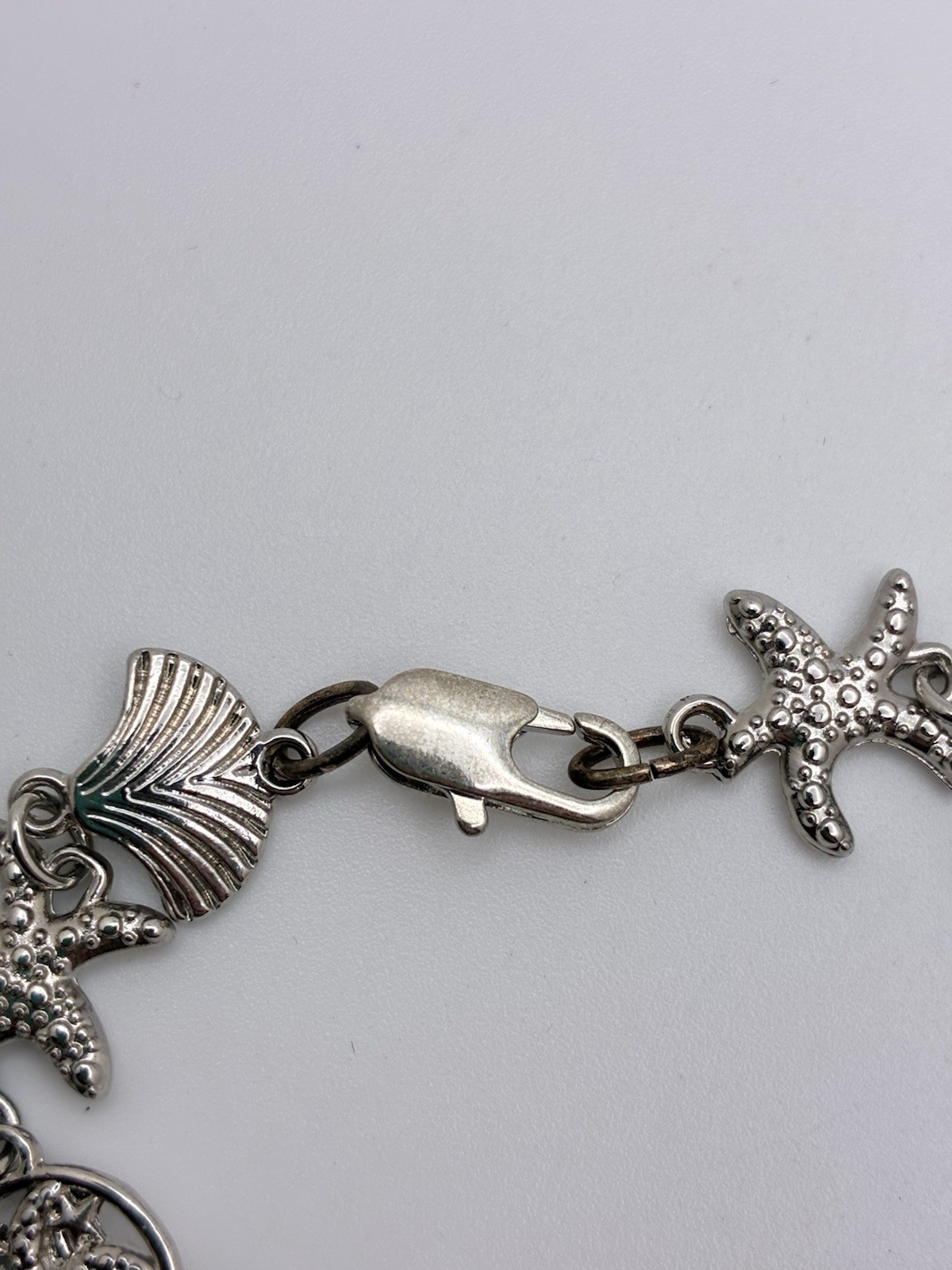 Nautical Starfish Shell Fish Silver Tone Link Bra… - image 3