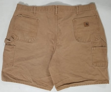 VTG Y2K CARHARTT B25 BRN Carpenter Duck Canvas LEATHER PATCH Shorts Sz. 46x8
