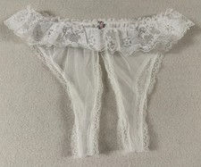 Vtg Fredericks of Hollywood Panties Lace Crotchless White Bridal Ruffled Med