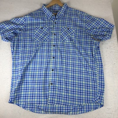 Under Armour Heat Gear Loose Short Sleeve Button-Up Shirt Blue Plaid Men 3XL