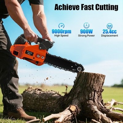 12 in. Top Handle Gasoline Chainsaw 25.4CC 2-Stroke Gas Powered Chain Saw 1KW