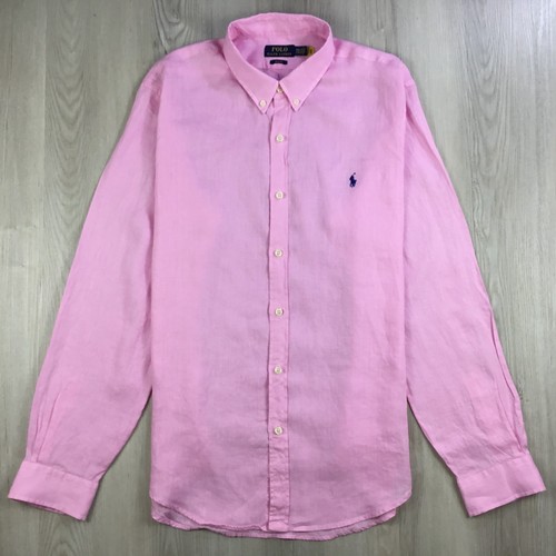 Polo Ralph Lauren Mens Shirt 2XL Long Sleeve Button Up Linen Pink Casual Summer - Picture 2 of 10