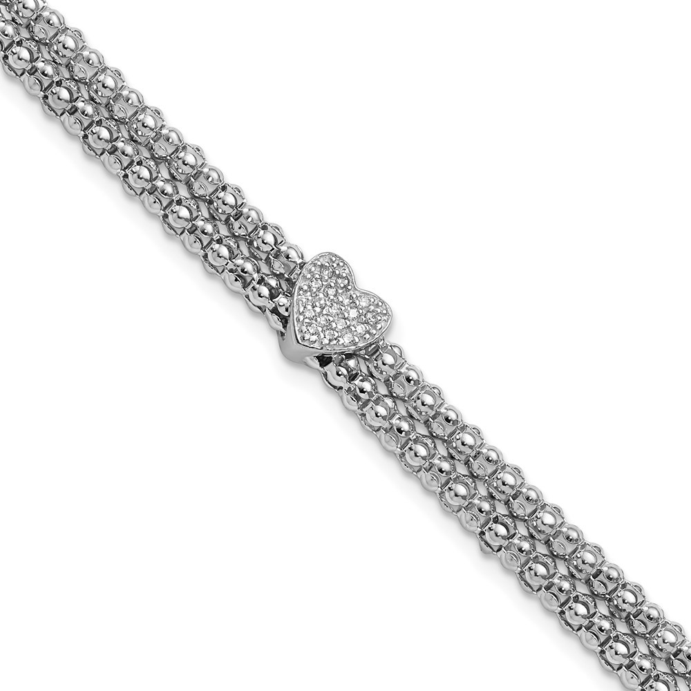 Sterling Silver Rhodium-plated Cubic Zirconia Heart Multi-strand Bracelet 7.25
