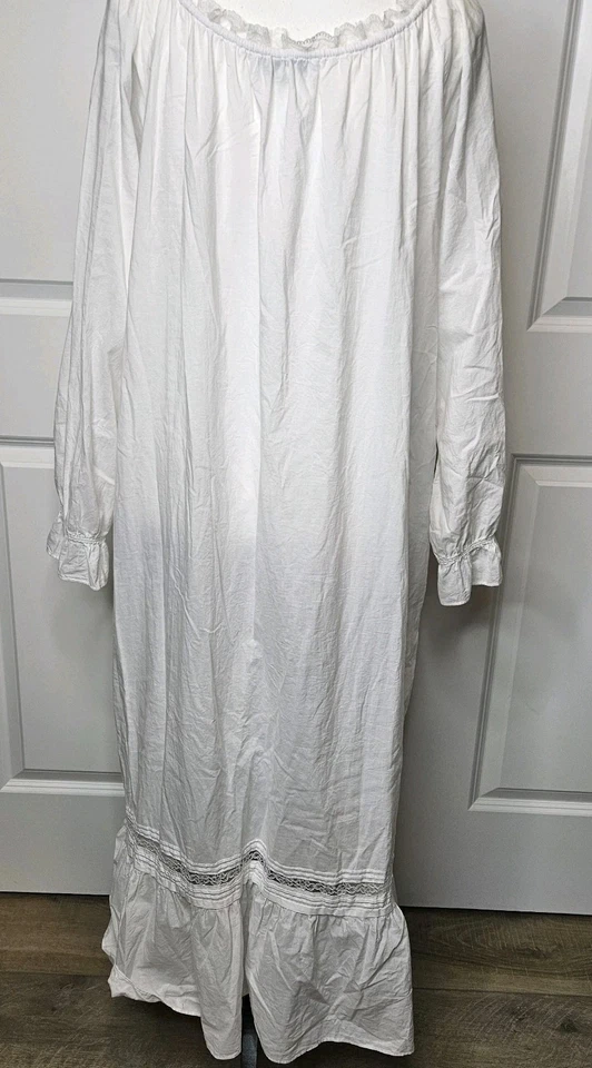 Maxi camisón de mujer Eileen West blanco de algodón manga larga talla XL ribete de encaje  Foto 3 de 4