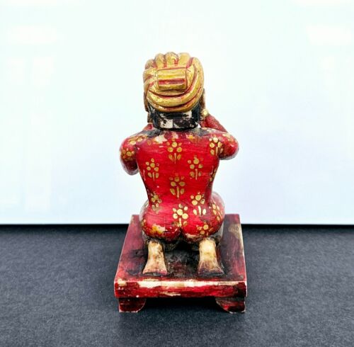 Antique INDIAN POLYCHROME HAND CARVED RAJASTHANI MUSICAN Figurine - Picture 4 of 11
