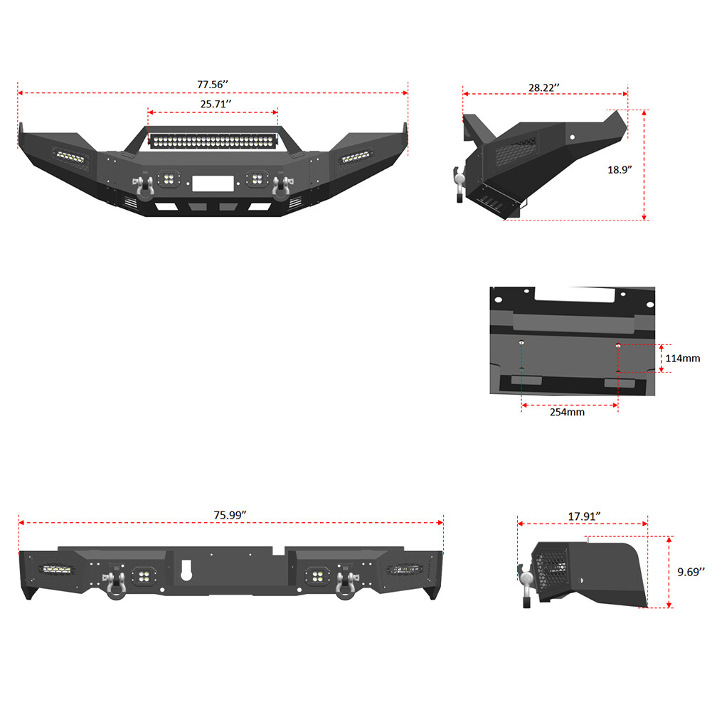 Vijay Front and Rear Bumper Fits 2013-2018 Dodge RAM 1500 and