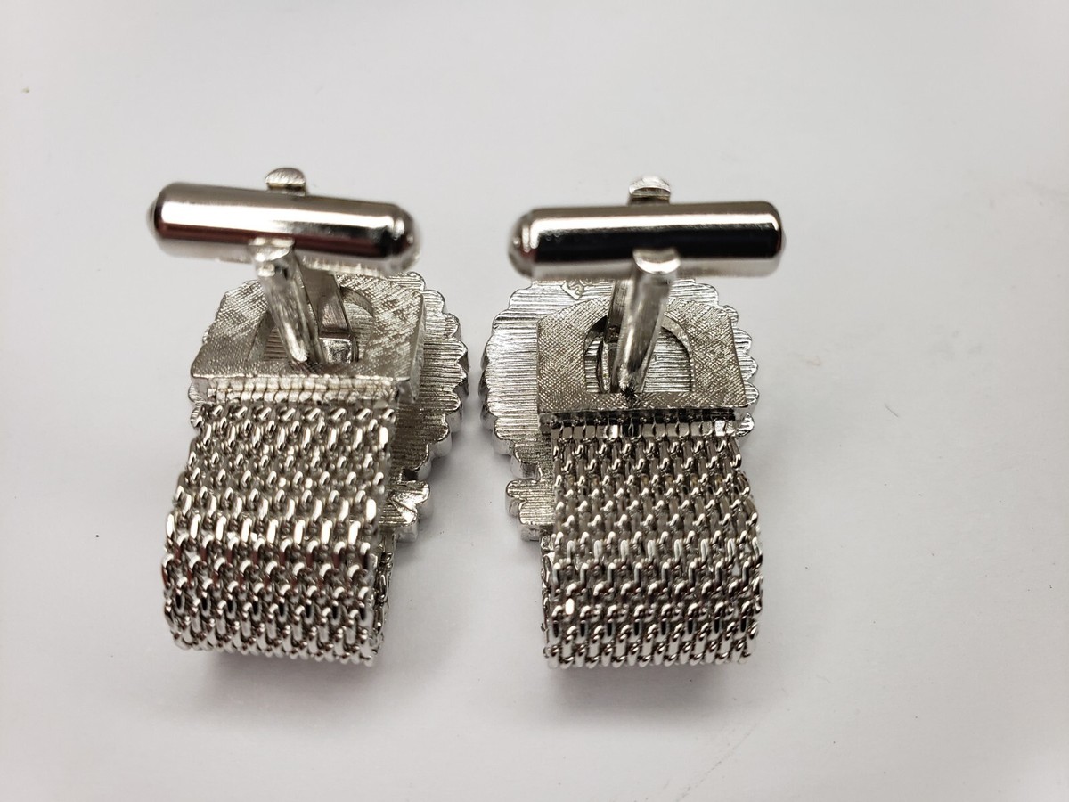 Vtg SWANK Silver Tone Lucky 7 Green Pips Dice Cuff-Links