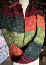 Pashmina Infinity Knit Scarf Silk Multicolor Strip Red Green Yellow Orange