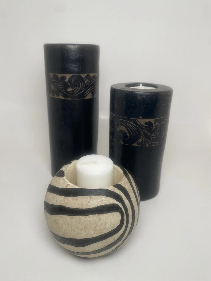 Safari Wood Carved Tealight or Pillar Candle Holders Set of 3 Foto 3 de 4