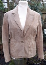 Vintage Designer 100% Suede Beige Single Breasted Jacket Uk 16 With Pockets