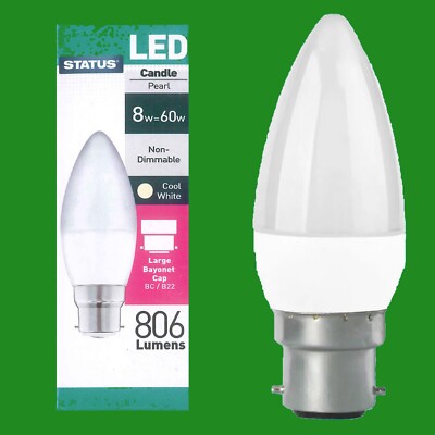 8x 8W (=60W) LED Kerze BC B22 Bajonettverschluss 4000K kaltweiß Glühbirnen