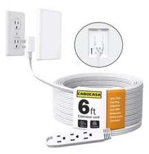 Flat Plug In  Extension Cord Power Strip 3 Outlets Cabocasa 6ft Long W Cover