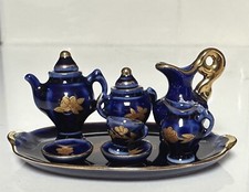 Vintage Limoges Miniature Dollhouse Tea Set Cobalt Blue Gold 10 Pieces