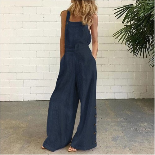 Womens Wide Leg Jumpsuits Long Pants Casual Summer Sleeveless Fashion Overalls - Picture 55 of 64