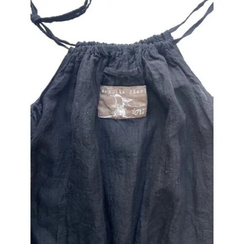 Magnolia Pearl Women's Black Crinkle Linen TUNIC Top Dress OS Straps - Picture 3 of 5