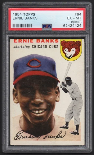 1954 Topps #94 Ernie Banks RC PSA 6 MC EX-MT Cubs HOF Sharp Rookie Card!