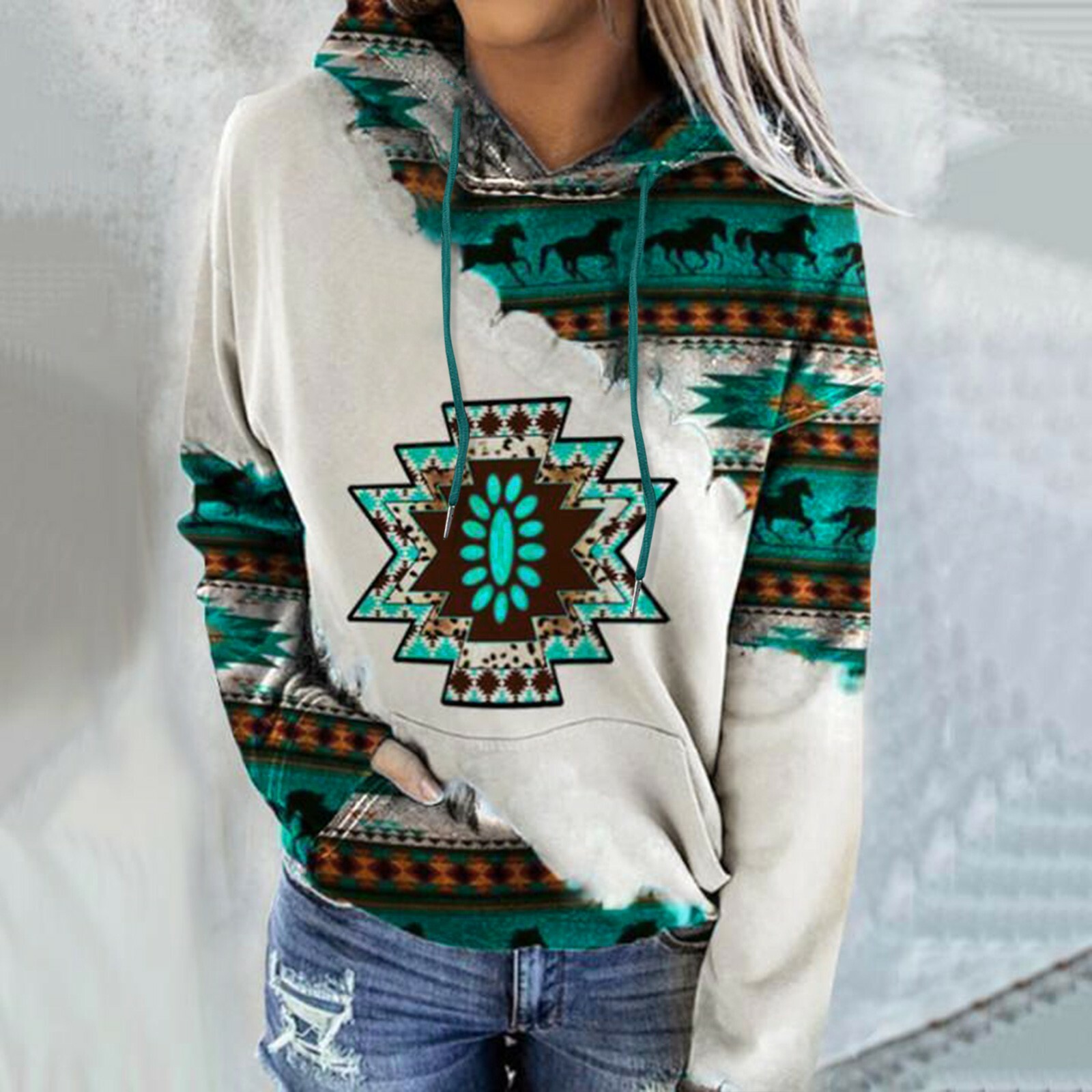 Women Printed Hooded Sweatshirt Ladies 