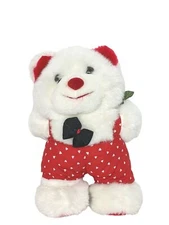 PBC International Valentines Day Red White Overalls Heart Stuffed Animal 9.5"