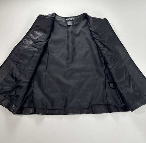 VTG MixIt Women's Black Genuine Leather Vest 12 Quilted Diamond Full Zip Lined - Picture 3 of 9