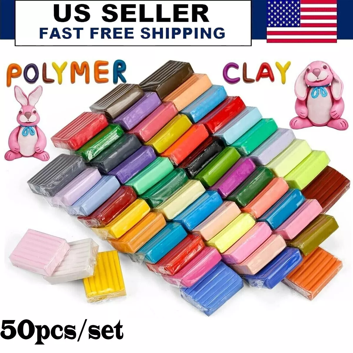 Polymer Clay 50 Colors, Modeling Clay for Kids DIY Starter Kits, Oven Baked  Model Clay, Non-Sticky Molding Clay with Sculpting Tools, Gift for