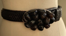 Tooled Leather with Studs Exotic Western Cowboy Belt with Stone Buckle XL 40-44"