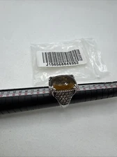 Judith Ripka Monaco Ginger Quartz Gemstone & Diamonique 925 Silver Ring Size 6