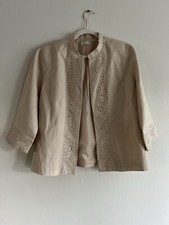 Tweeds Linen Eyelet Open Front Blazer Jacket 3/4 Sleeves Lined Natural Beige L