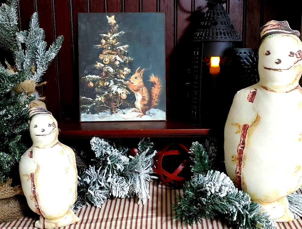 VINTAGE PRIMITIVE VICTORIAN FOLK STYLE CHRISTMAS SQUIRREL TREE ORNAMENTS SIGN - Image 2 of 4