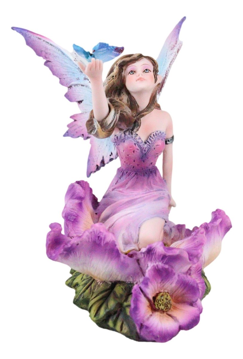 Whimsical Fantasy Fuchsia Pink Flower Fairy With Blue Butterfly