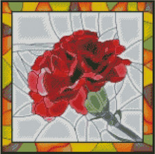Red Carnation Stained Glass Counted Cross Stitch Chart No. 14-155