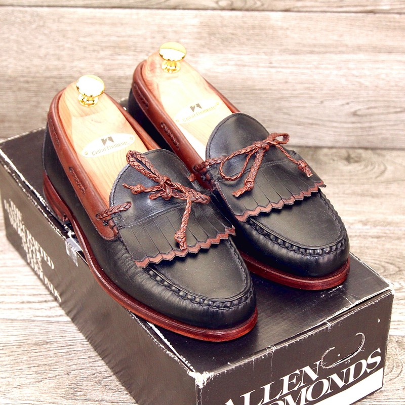 * NEW * $325 Allen Edmonds WOODSTOCK Loafer  7 D Black / Brown * new Cedar Trees