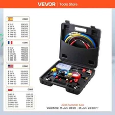 4Way AC Gauge Manifold Gauge Set with5ft Hoses for Car Freon Charging&Evacuation