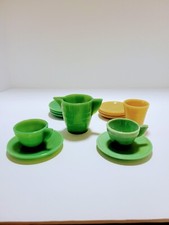 Vintage Akro Agate Concentric Misc. Child Dish Set Cups,Teapot,Tumbler 12 Pcs.