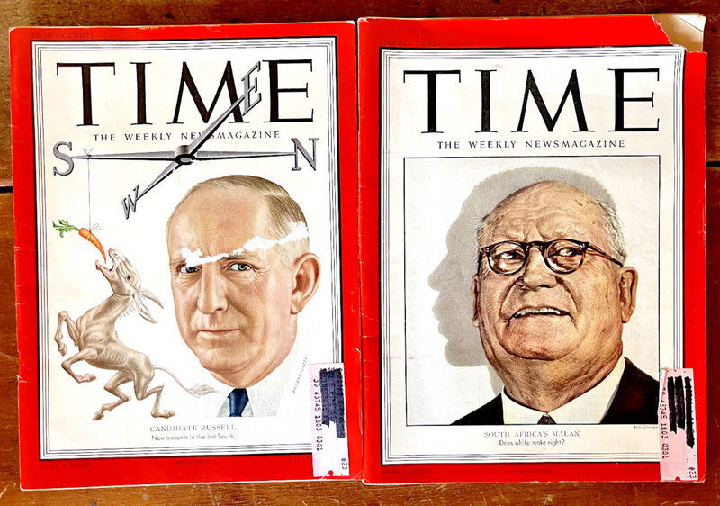 Time Magazine 1952 Lot of 2 Old South Richard Russell South Africa Daniel Malan